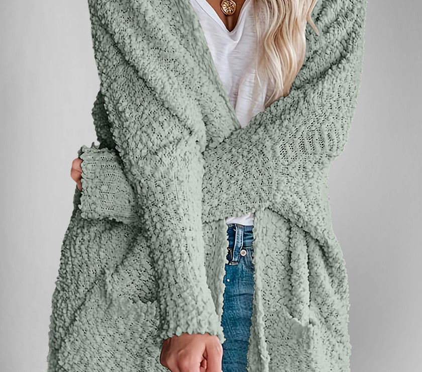 Double Take Pocketed Open Front Long Sleeve Cardigan