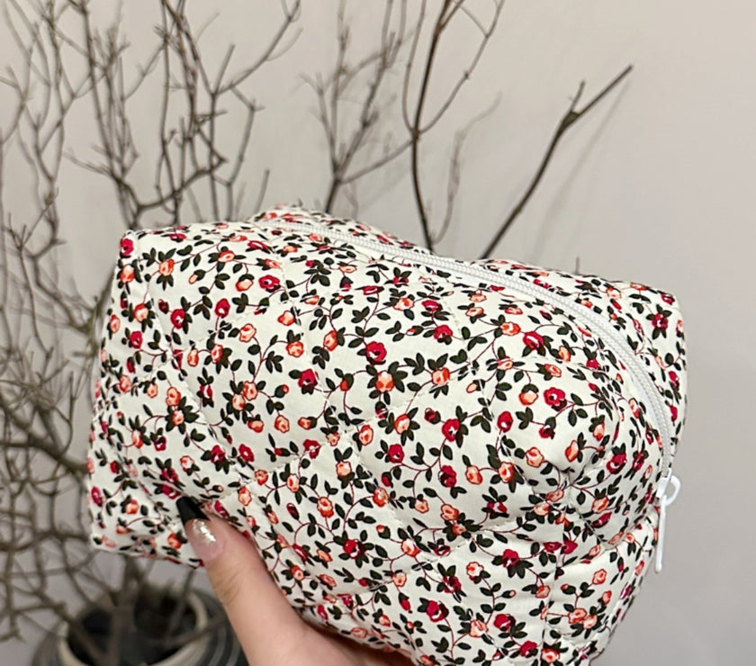 Floral Quilted Clutch with Plaid Lining