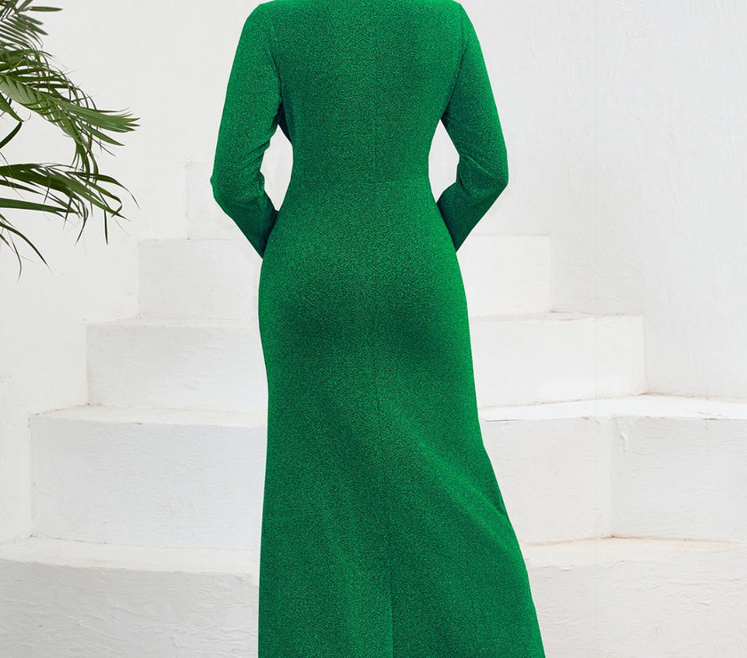 Ruched Round Neck Long Sleeve Dress