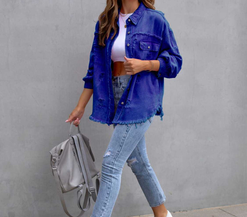Distressed Drop Shoulder Denim Jacket