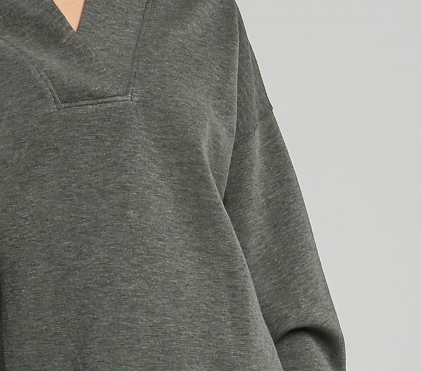 Umgee Johnny Collar Dropped Shoulder Sweatshirt