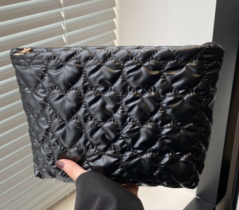 Ruched Heart Clutch with Zipper