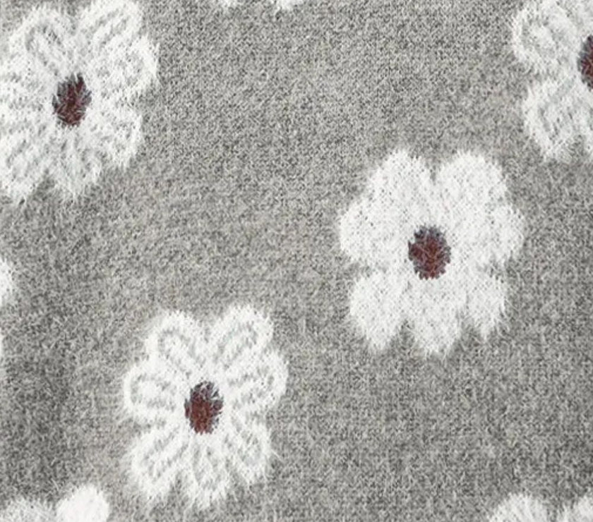 Flower Half Zip Long Sleeve Sweater