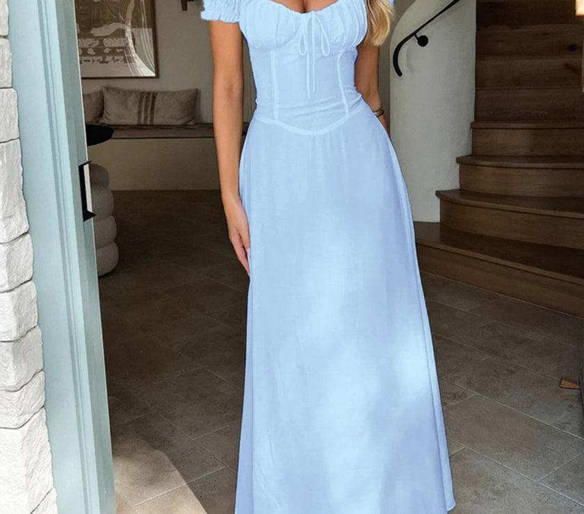 Devine Sweetheart Neck Short Sleeve Maxi Dress