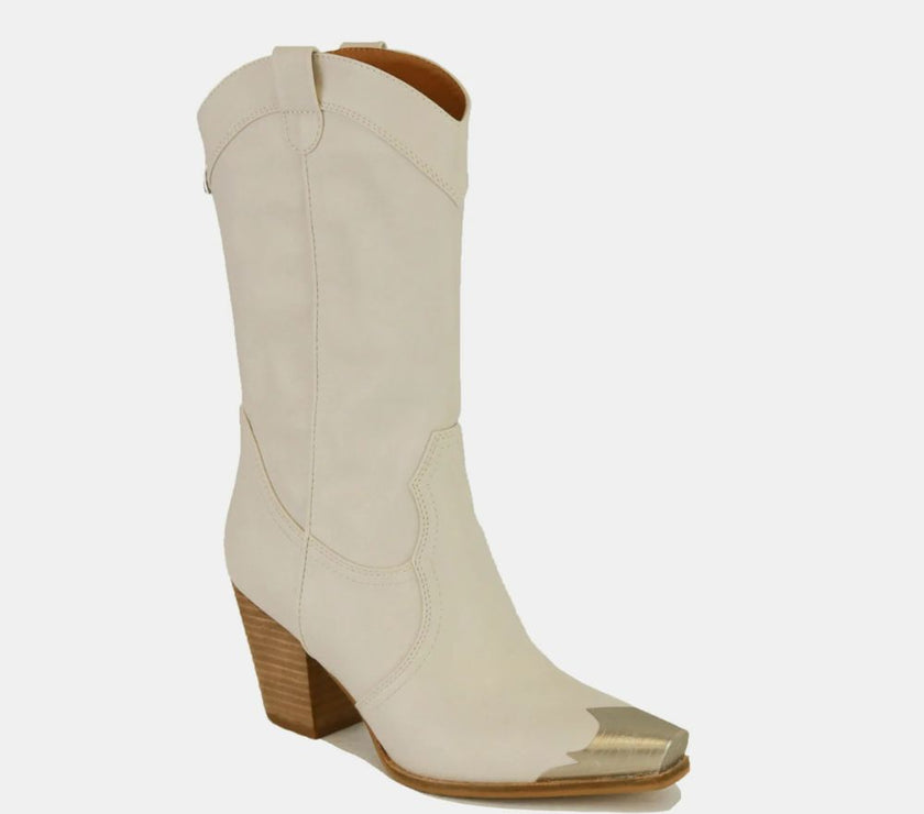 Beast Fashion Metal-Toe Block Heel Ankle Boots