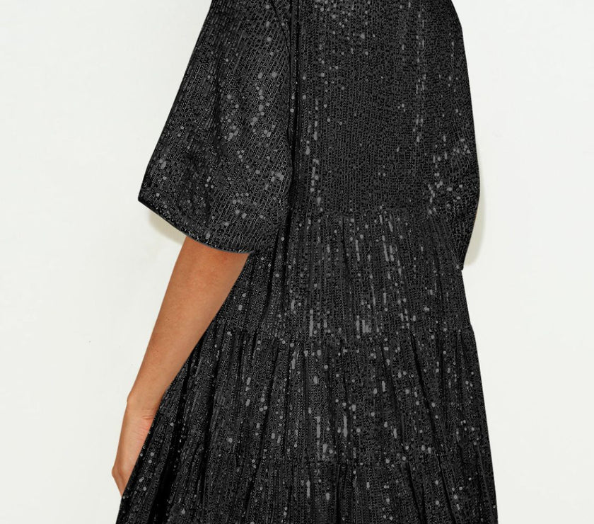 Sequin Round Neck Half Sleeve Mini Dress