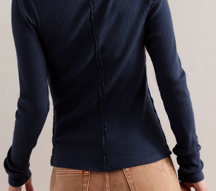 Ribbed Round Neck Long Sleeve Top