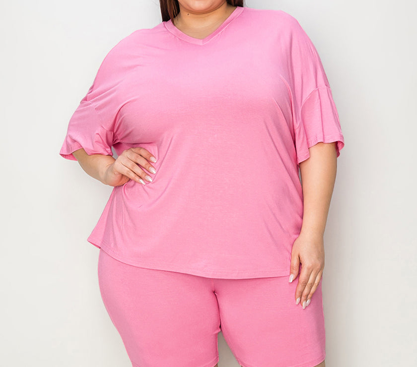 Basic Bae Full Size V-Neck Drop Shoulder T-Shirt and Shorts Set