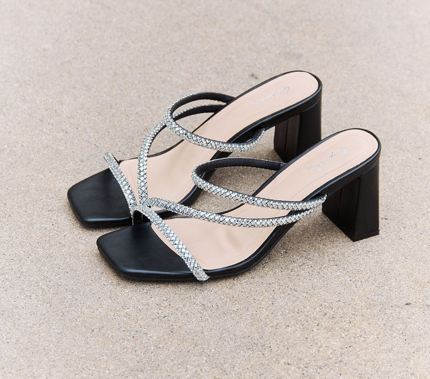 Qupid Level Up Rhinestone Strap Heels
