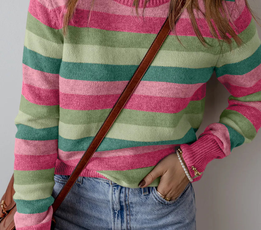 Striped Round Neck Long Sleeve Sweater
