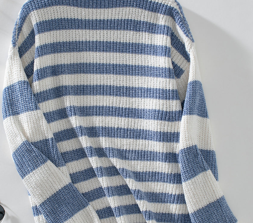 Striped Round Neck Long Sleeve Sweater