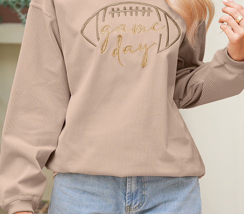 Apricot Football Graphic Drop Shoulder Game Day Corded Sweatshirt