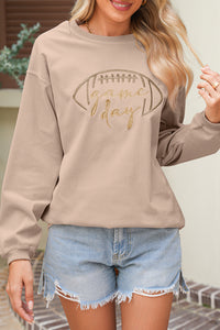 Apricot Football Graphic Drop Shoulder Game Day Corded Sweatshirt