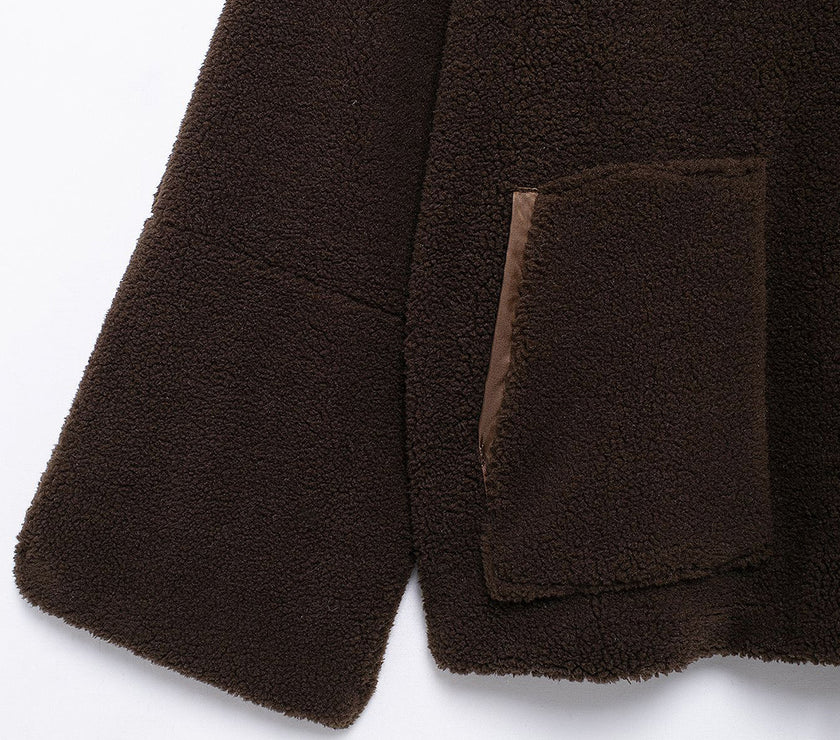 Turtleneck Zip Up Long Sleeve Plush Jacket