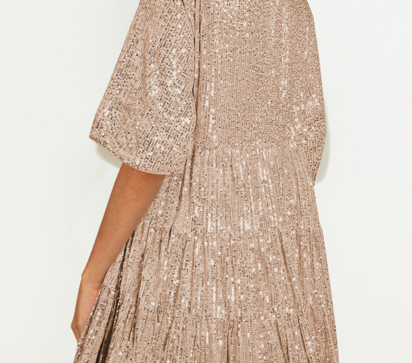 Sequin Round Neck Half Sleeve Mini Dress