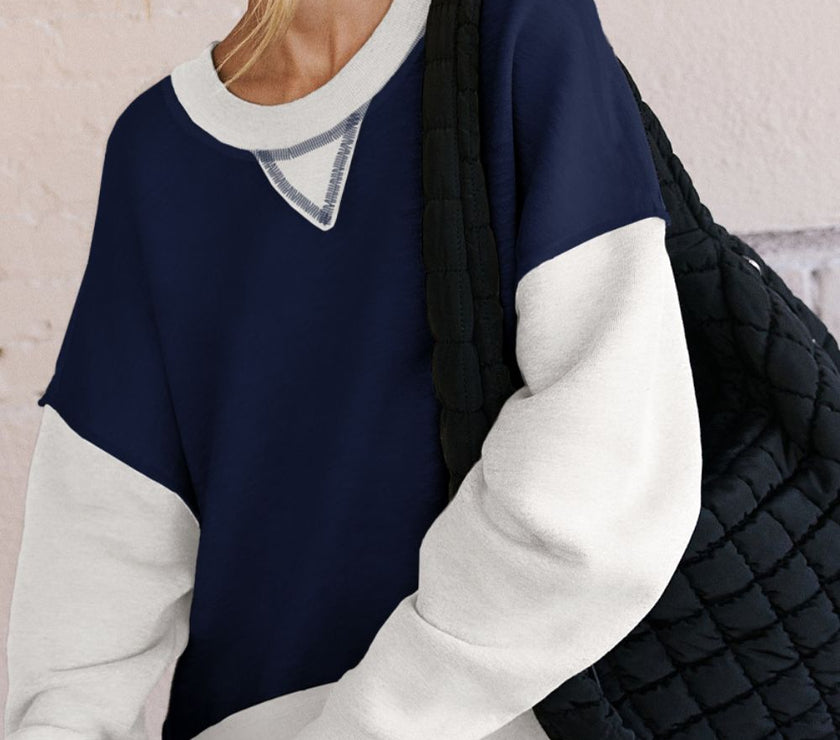 Color Block Round Neck Long Sleeve Sweatshirt