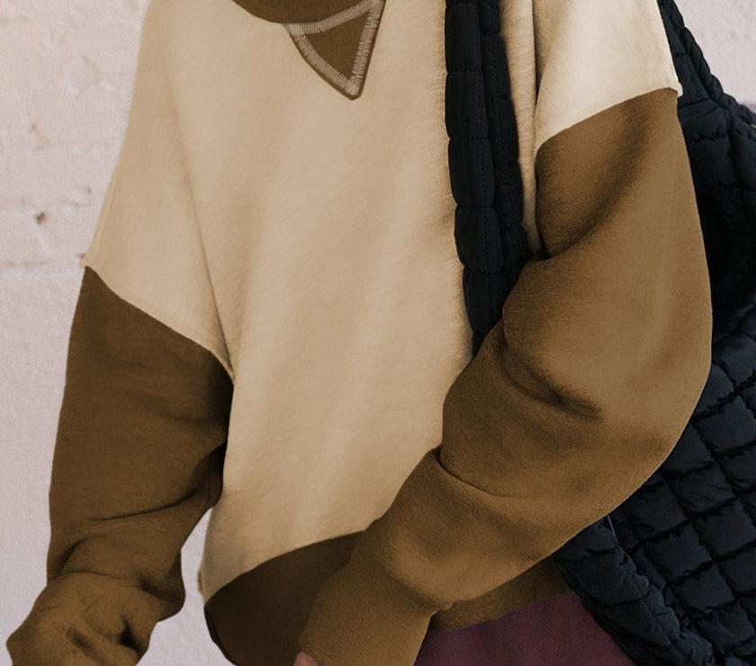 Color Block Round Neck Long Sleeve Sweatshirt