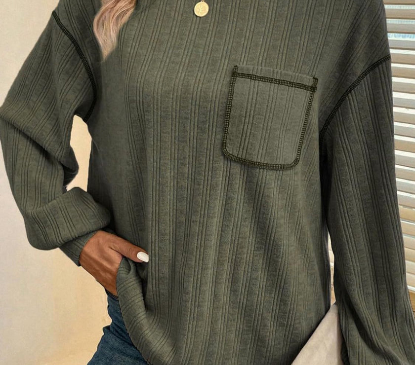 Mandy Contrast Stitching Round Neck Long Sleeve T-Shirt