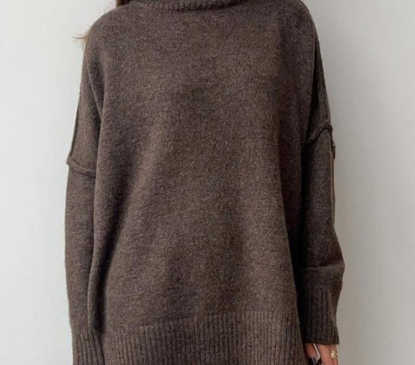 Slit Turtleneck Long Sleeve Top and Pants Sweater Set