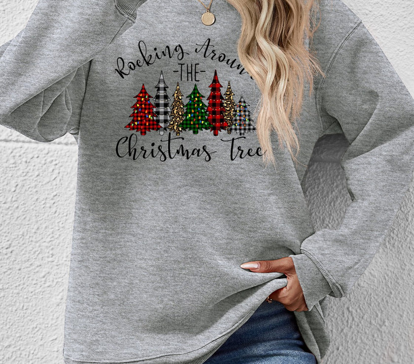 Christmas Tree Graphic Round Neck Sweatshirt