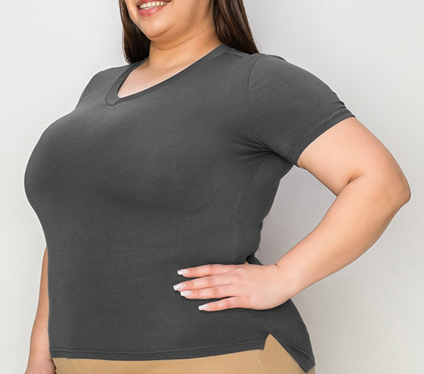 Basic Bae Full Size V-Neck High-Low T-Shirt