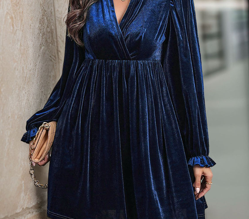 Perfee Ruched Surplice Long Sleeve Mini Dress