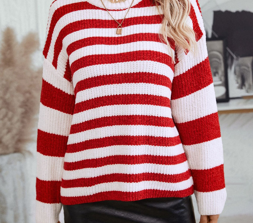 Striped Round Neck Long Sleeve Sweater