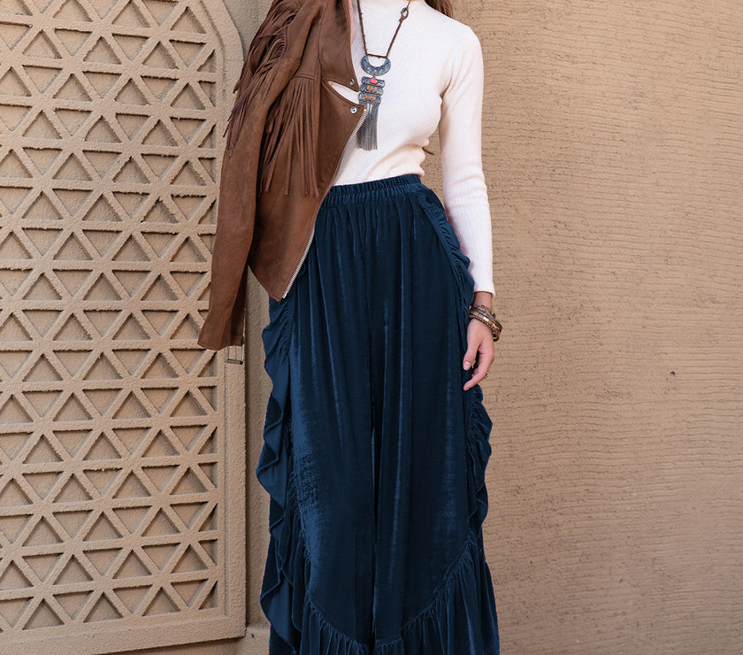 Slit Ruffled Wide Leg Pants