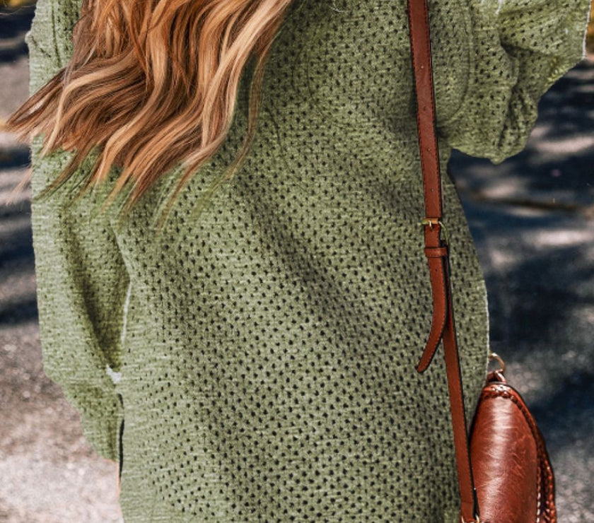 V-Neck Dropped Shoulder Long Sleeve Sweater