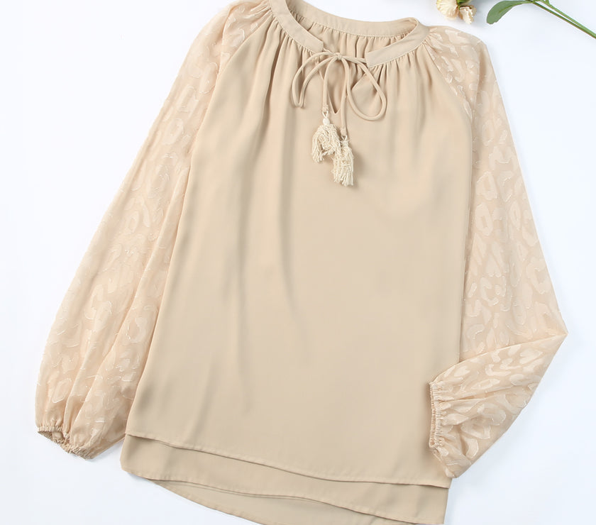 Tassel Tie Neck Long Sleeve Blouse