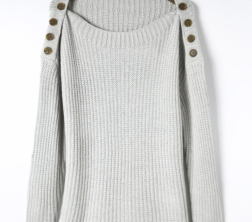 Side Slit Boat Neck Long Sleeve Sweater