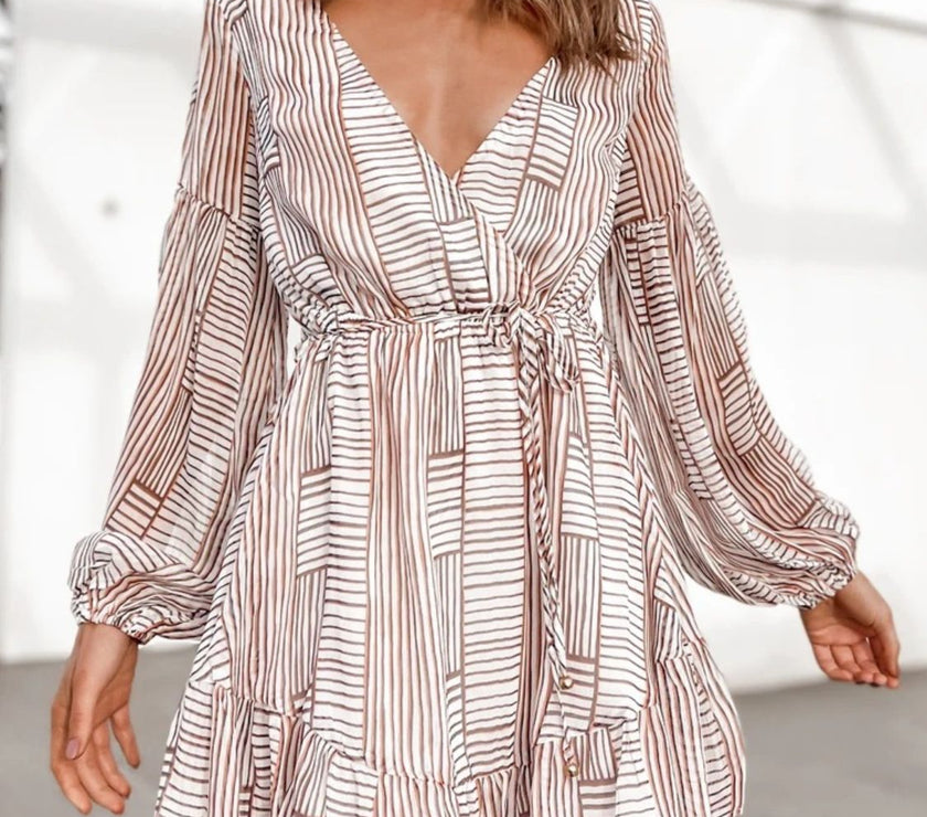 Cutout Back Surplice Long Sleeve Dress