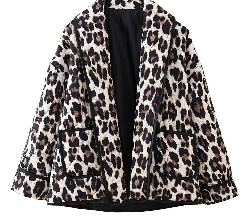Leopard Open Front Long Sleeve Outerwear