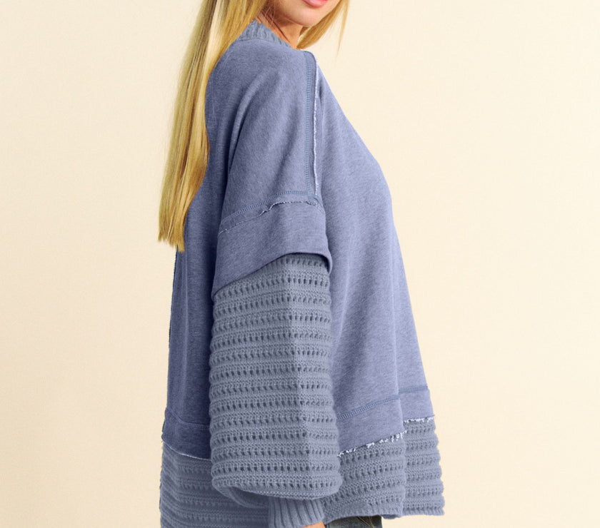 Davi & Dani Faux Layered Round Neck Sweater