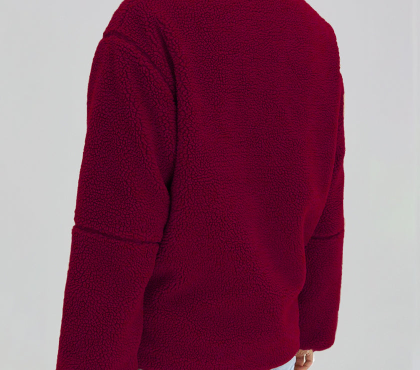 Turtleneck Zip Up Long Sleeve Plush Jacket