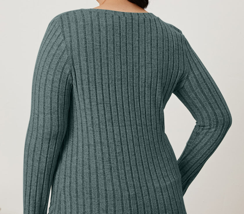 Basic Bae Full Size Ribbed V-Neck Long Sleeve T-Shirt