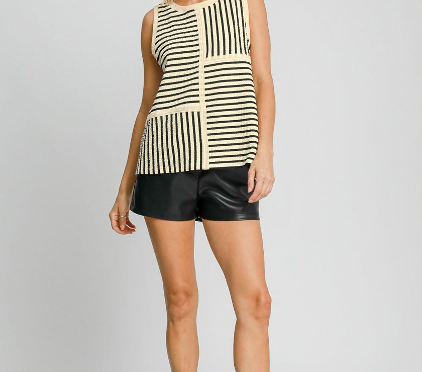 Umgee Round Neck Texture Striped Tank
