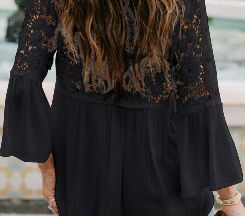 Cutout V-Neck Three-Quarter Sleeve Top