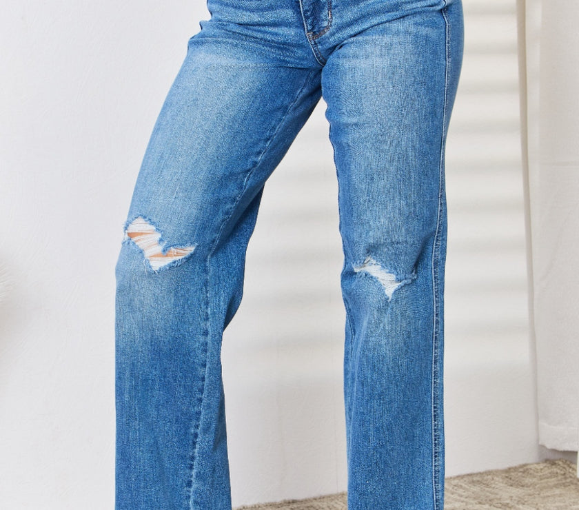 Judy Blue Full Size High Waist Distressed Straight-Leg Jeans
