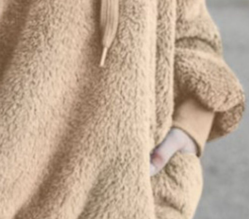 Full Size Quarter-Zip Drawstring Teddy Hoodie