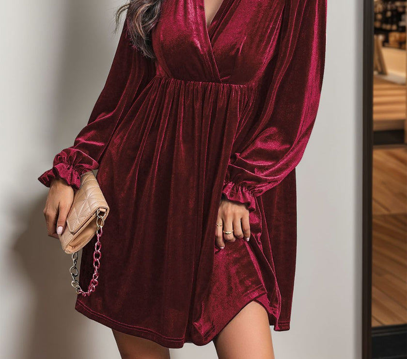 Perfee Ruched Surplice Long Sleeve Mini Dress