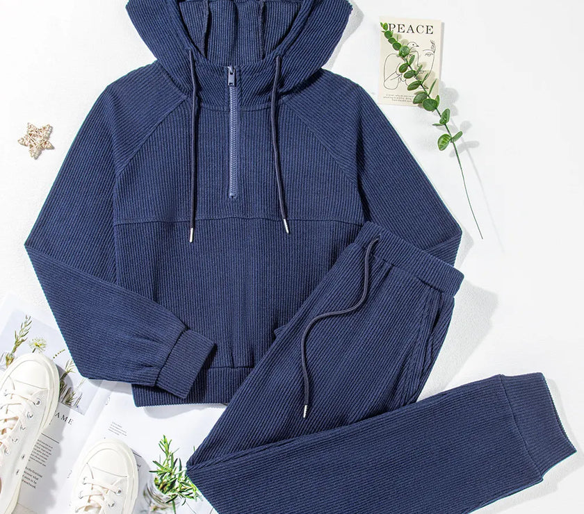 Drawstring Half Zip Hoodie and Joggers Active Set