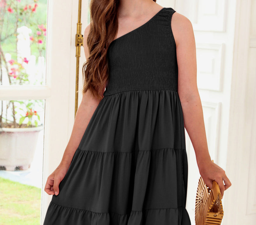 One-Shoulder Sleeveless Tiered Dress