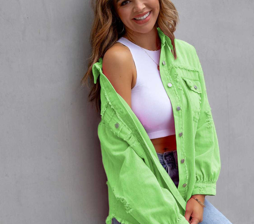 Distressed Drop Shoulder Denim Jacket