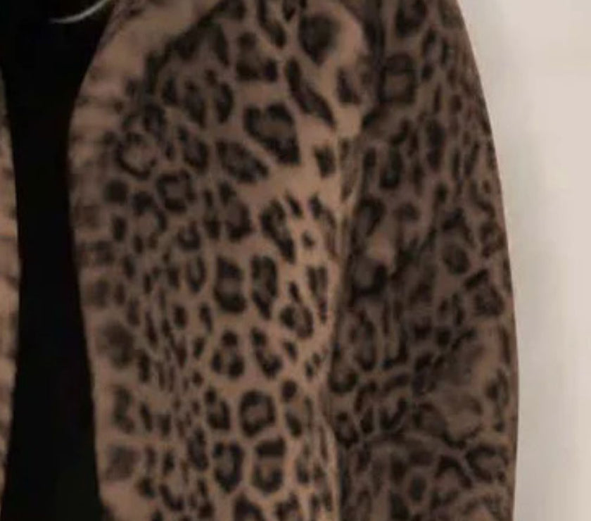 Full Size Leopard Furry Collared Neck Long Sleeve Coat