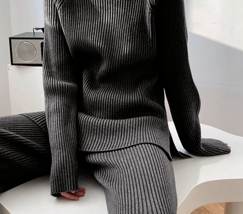 Mock Neck Raglan Sleeve Top and Pants Sweater Set