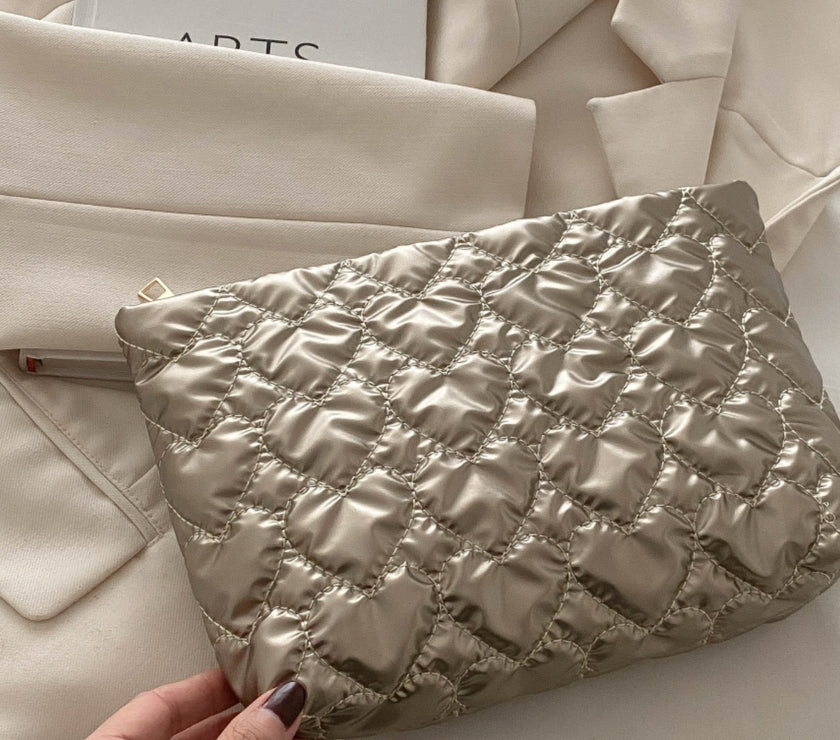 Ruched Heart Clutch with Zipper