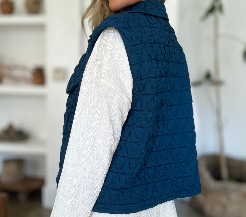 Double Take Full Size Pocketed Texture Snap Down Vest Coat