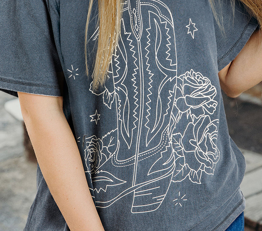 High-Rise Western Cowboy Boots Graphic Tee