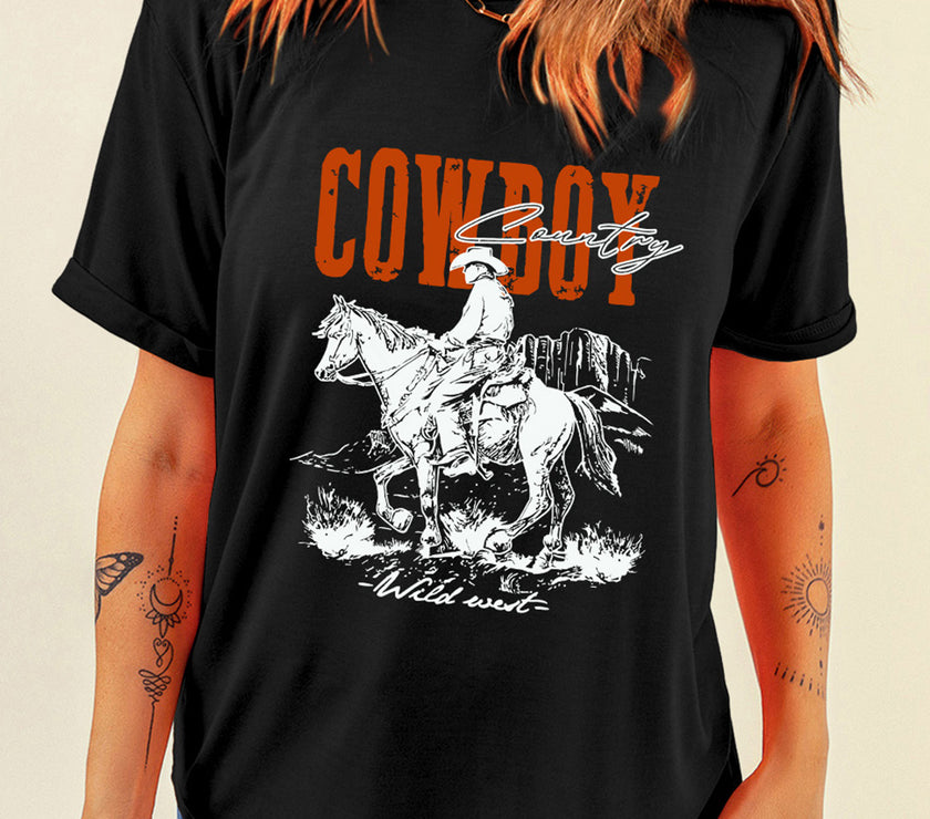 COWBOY Round Neck Short Sleeve T-Shirt
